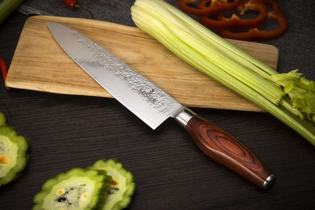 Damascus VG10 Chef Knife - Hammered Blade - Univex HubDamascus VG10 Chef Knife - Hammered Blade