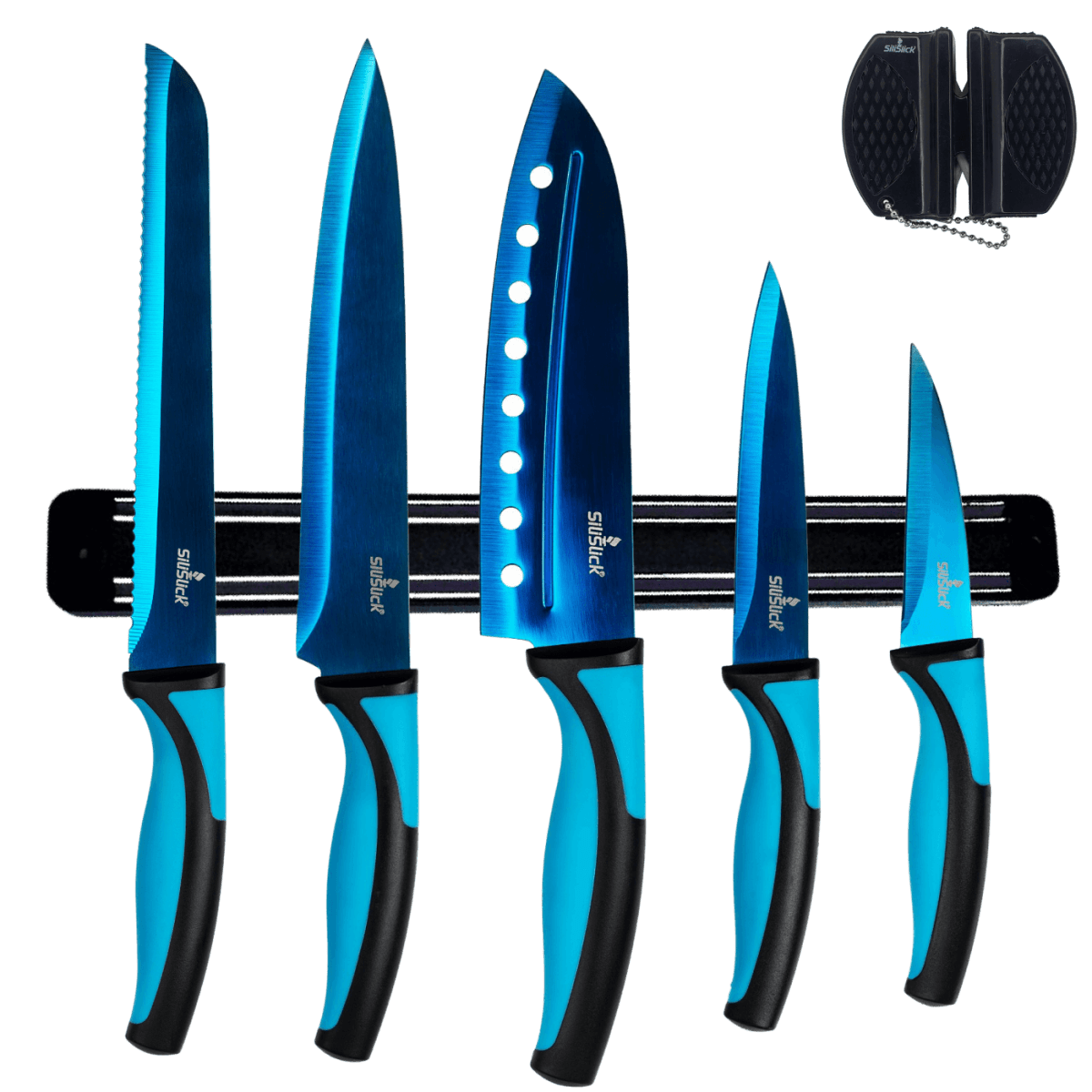 Kitchen Knife Set Kit & Black Magnetic Rack & sharpener - Univex HubKitchen Knife Set Kit & Black Magnetic Rack & sharpener