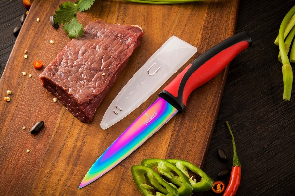 Kitchen Knife Set Kit | Red Handle & Black Magnetic Rack - Univex HubKitchen Knife Set Kit | Red Handle & Black Magnetic Rack