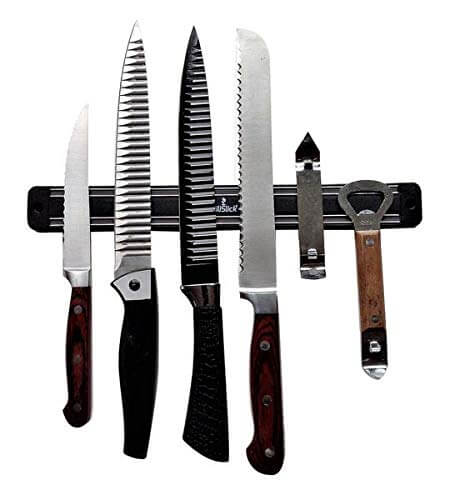 Magnetic Knife Tool Rack - 4 Strong Black Wall Mount - Univex HubMagnetic Knife Tool Rack - 4 Strong Black Wall Mount