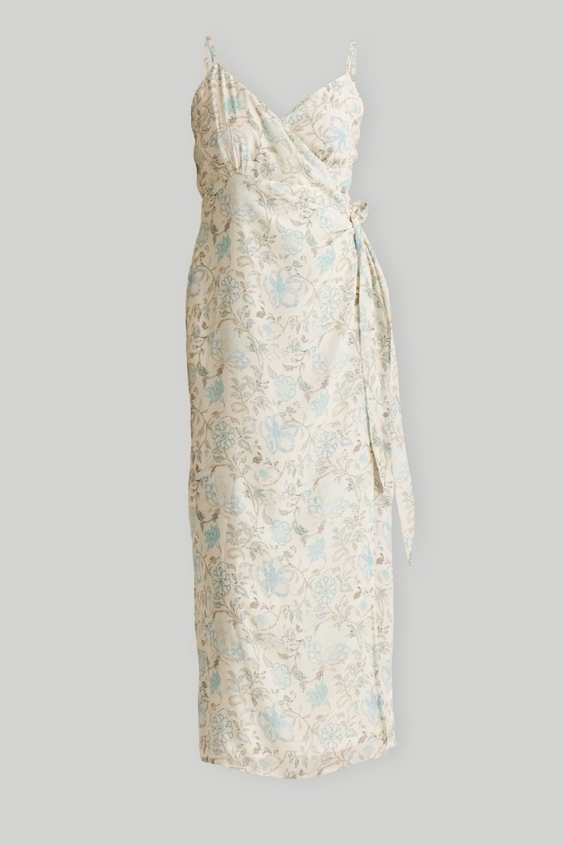 Strappy Wrap Dress in Blue Florals - Univex HubStrappy Wrap Dress in Blue Florals