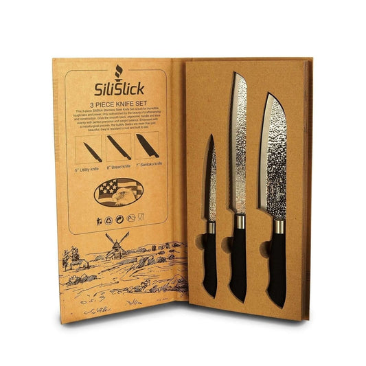 Embossed Hammered Blades 3 Piece Knife Set - Univex HubEmbossed Hammered Blades 3 Piece Knife Set