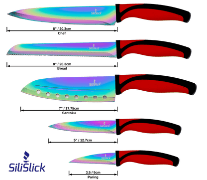 Kitchen Knife Set Kit | Red Handle & Black Magnetic Rack - Univex HubKitchen Knife Set Kit | Red Handle & Black Magnetic Rack