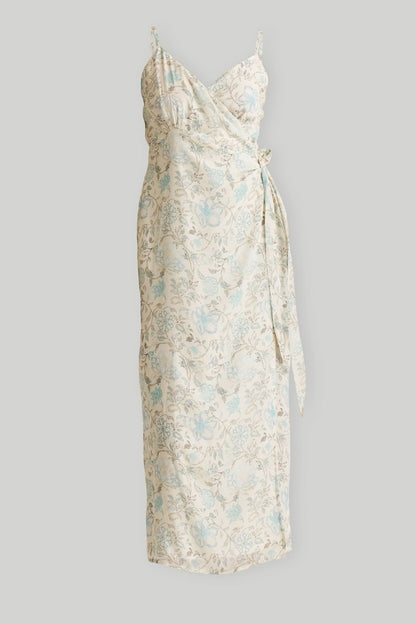 Strappy Wrap Dress in Blue Florals - Univex HubStrappy Wrap Dress in Blue Florals