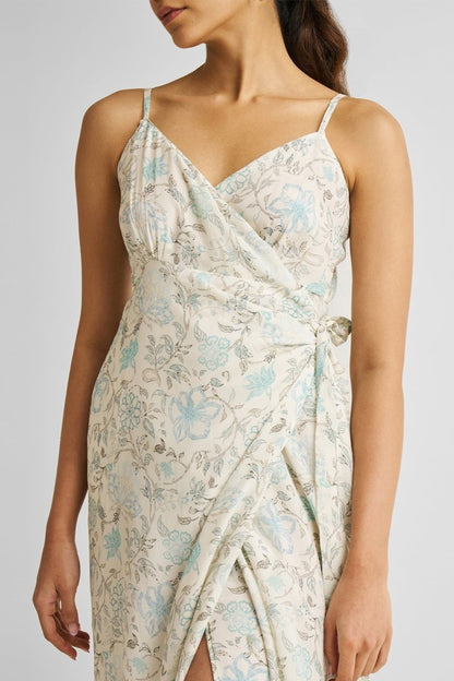 Strappy Wrap Dress in Blue Florals - Univex HubStrappy Wrap Dress in Blue Florals