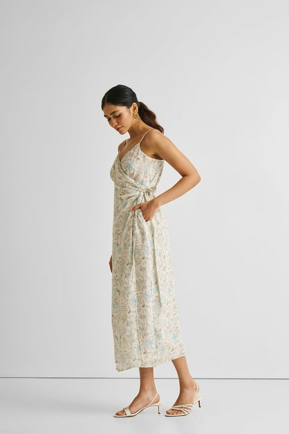 Strappy Wrap Dress in Blue Florals - Univex HubStrappy Wrap Dress in Blue Florals